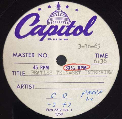 Set Of Two Unreleased Capitol Records Acetates for a Beatles Interview with Jack Wagner