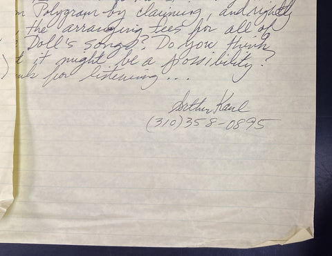 Arthur Kane Hand-Written & Signed Letter