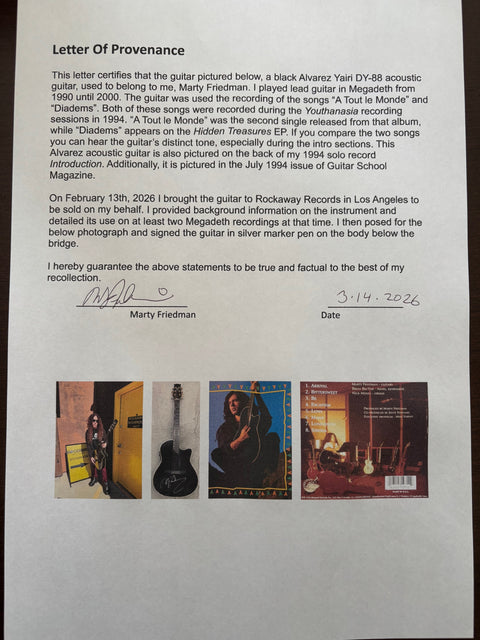 Marty Friedman Owned, Played, and Signed Alvarez Yairi Acoustic Guitar