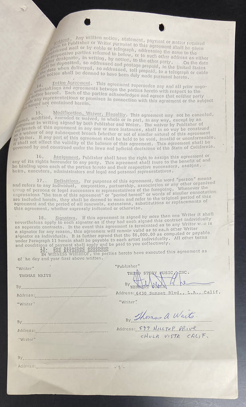 Exclusive Songwriter's Agreement