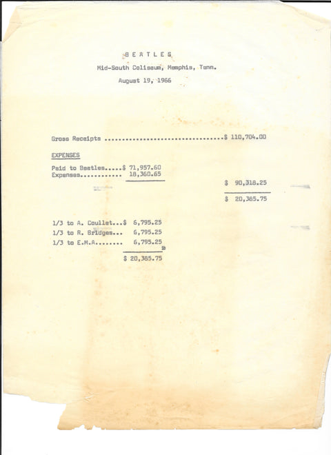 1966 Memphis "Cherry Bomb" Concert Contract