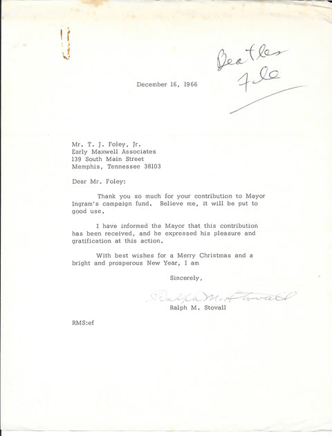 1966 Memphis "Cherry Bomb" Concert Contract